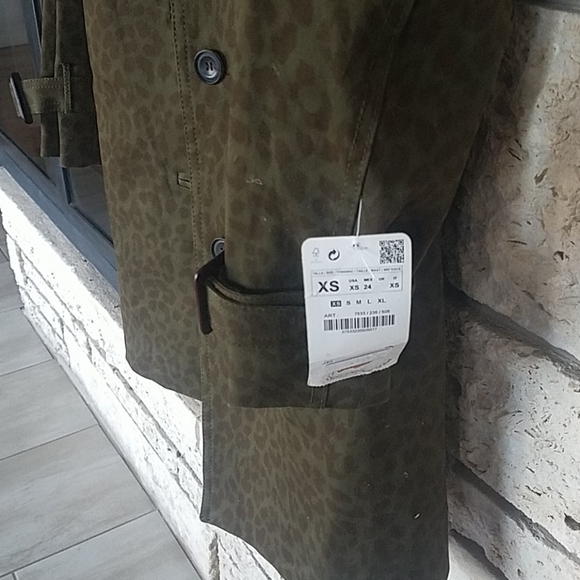 Zara green + brown leopard print trench coat NWT - Picture 2 of 4